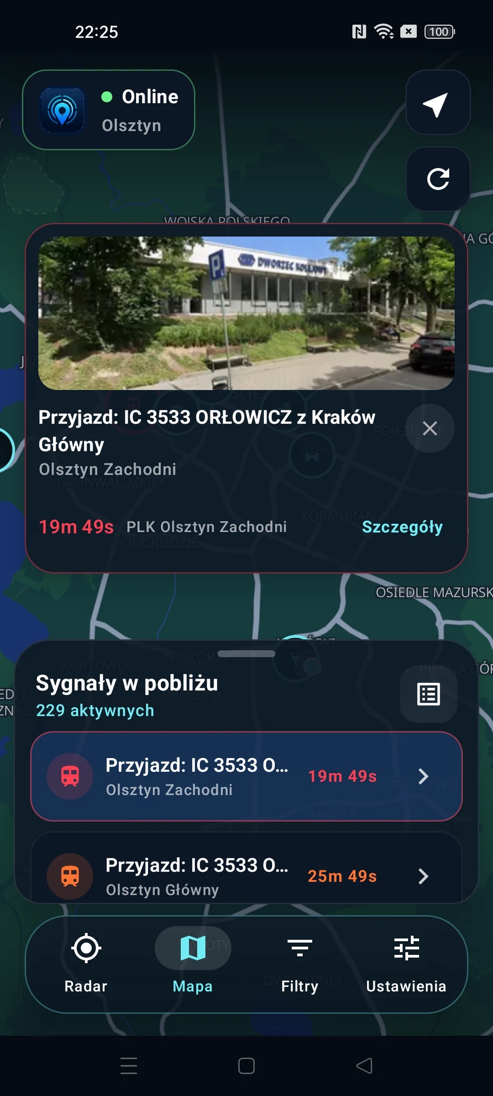 Rzeczywista mapa z otwartymi szczegółami miejsca w TaxiSignal na Androidzie