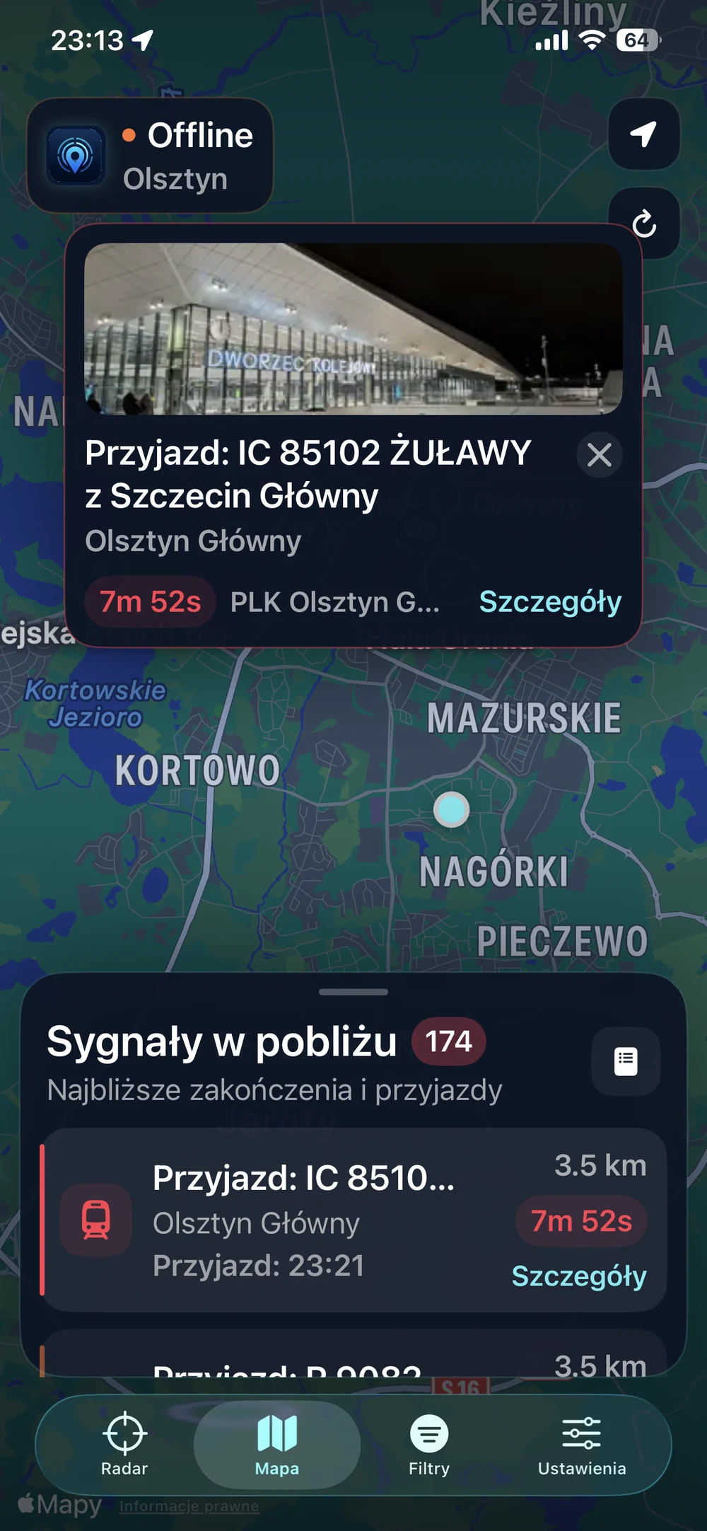 Rzeczywista mapa z otwartymi szczegółami miejsca w TaxiSignal na iOS
