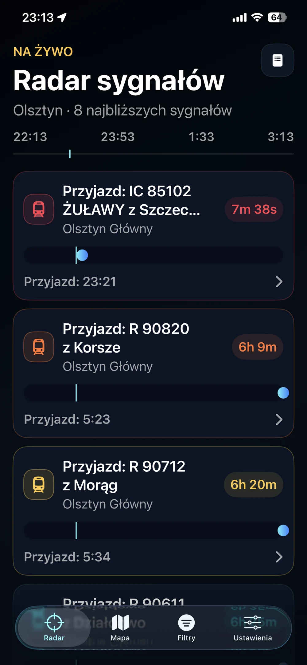 Rzeczywisty ekran Radaru TaxiSignal na iOS